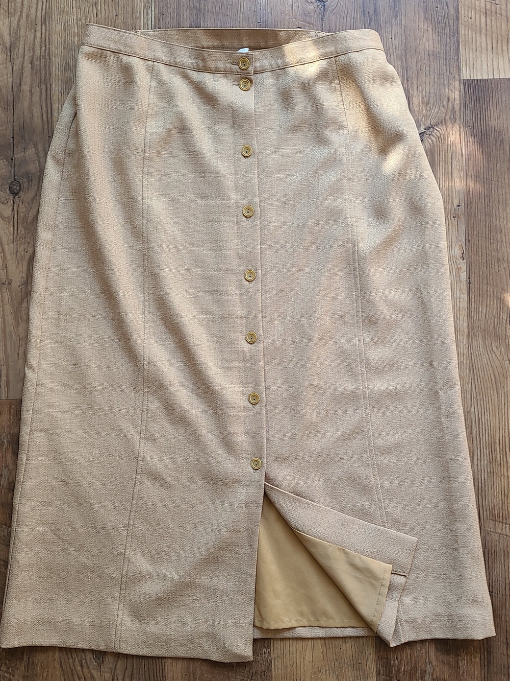 Classic Beige Button-Front Midi Skirt